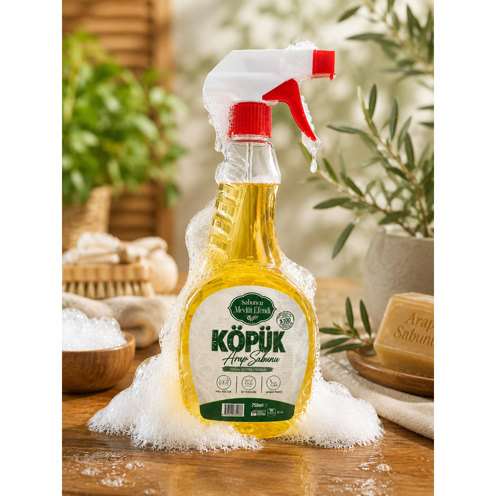 Köpük Arap Sabunu 750 ml, Leke Çıkarıcı, Yağ Çözücü, Vegan Ve Bitkisel İçerikli, Çok Amaçlı Yüzey Temizlik Sabunu