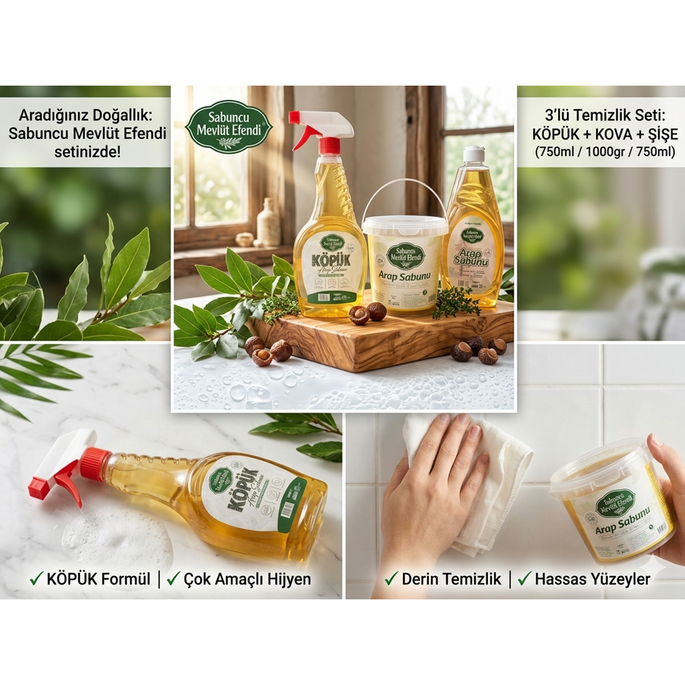Arap Sabunu Temizlik Seti, Leke Çıkarıcı, Yağ Çözücü Etkili, Çok Amaçlı Yüzey Temizleyici, Bitkisel Ve Vegan Temizlik