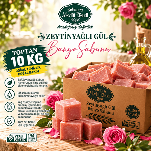 Zeytinyağlı Doğal Gül Banyo Sabunu 10 Kg (Dökme-Ambalajsız)